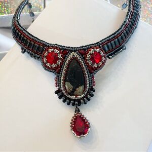 Handmade OOAK Elegant Red and Black Beaded hematite Necklace